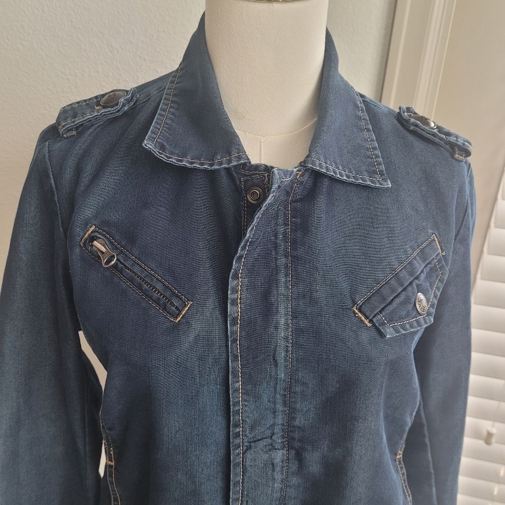 Color Siete Blue Denim Biker Jacket Size Medium Chic Casual - Picture 7 of 12